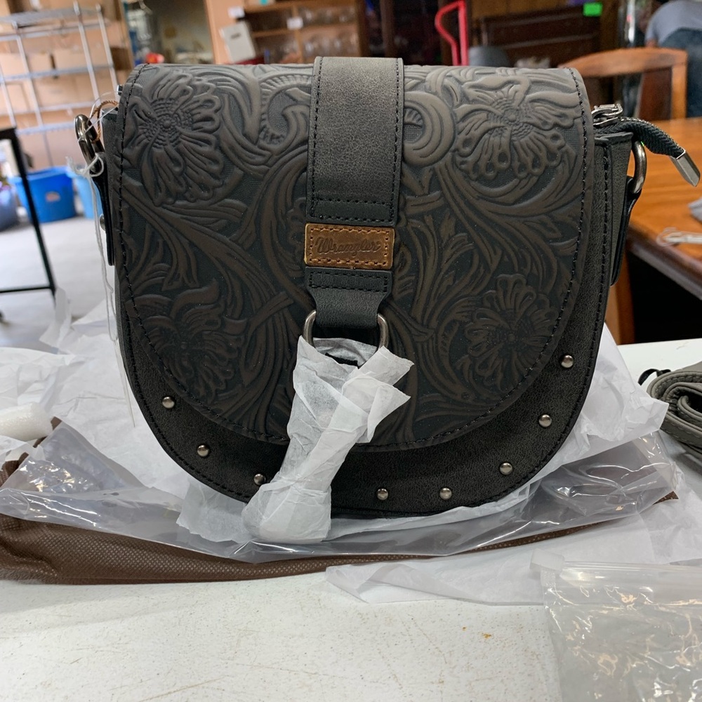 Black Embossed Leather Crossbody Bag